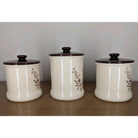 Vintage Holiday Designs USA Canister Set Of 3 Ceramic Brown White Floral Cut Out - Picture 7 of 15